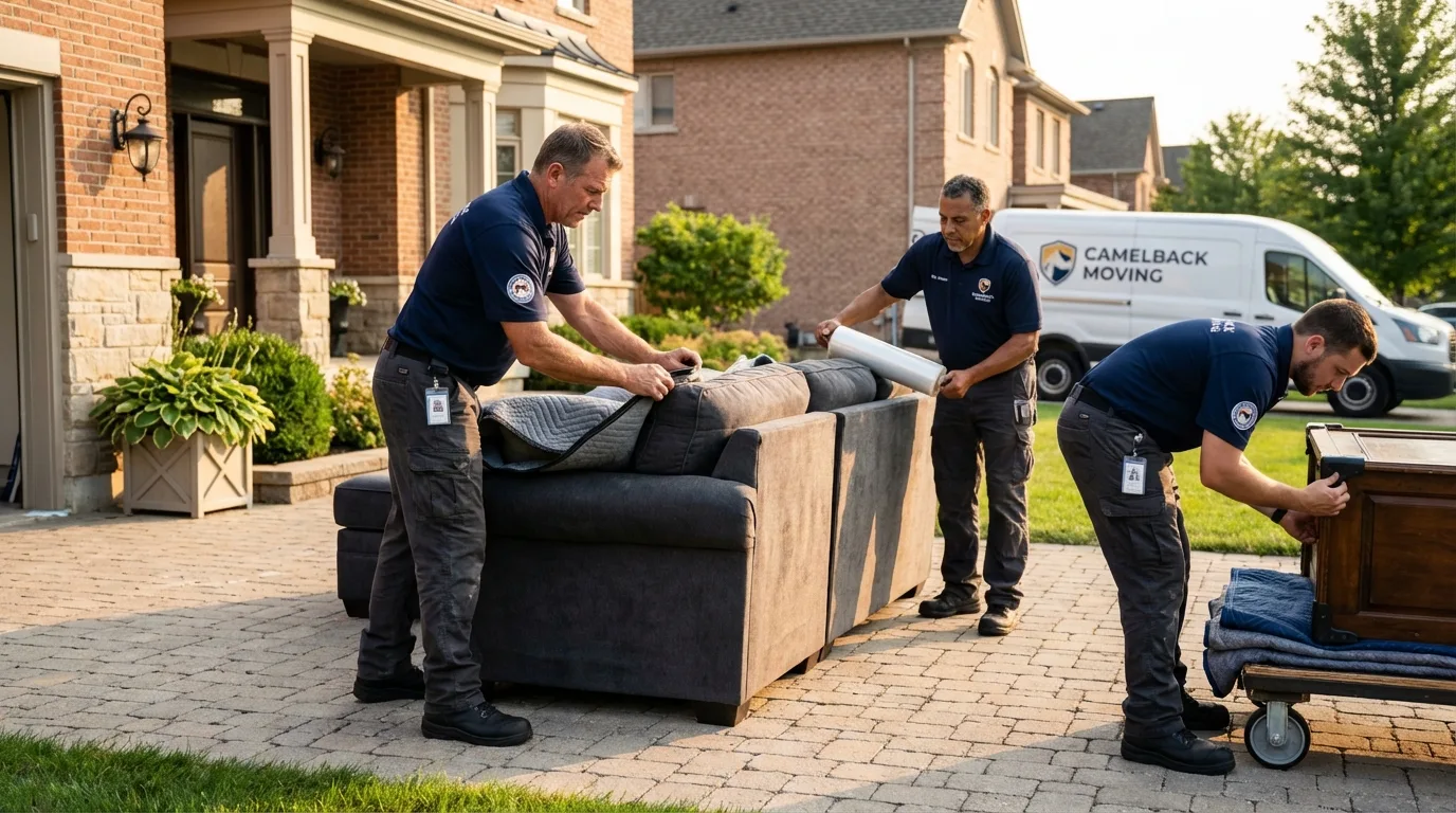 Large estate moving crew wrapping furniture in Zanesville, OH