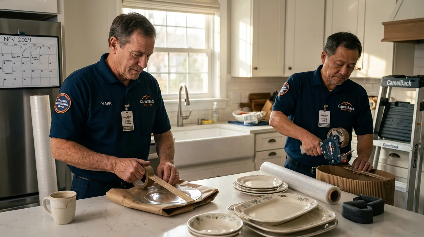 Professional crew packing kitchen dishware in Zanesville, OH
